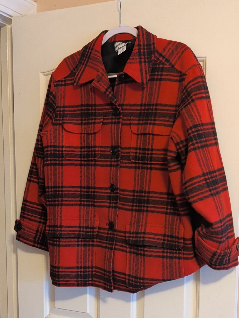 Pendleton Red and Black Plaid Wool Pea Jacket